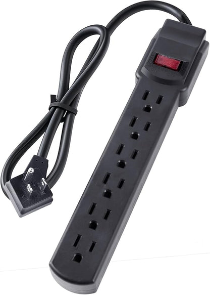 6-Outlet Surge Protector – 250 Joules, 6ft Cord, 1875W Max – Right Angle Plug