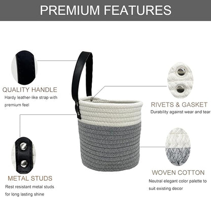 Cotton Rope Hanging Baskets for Organizing 2 Pcs Round Small Wall Basket