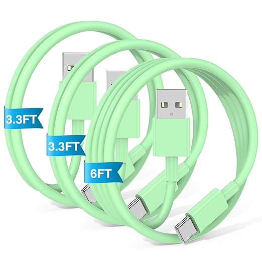 3-Pack Green USB A to USB C Cable，USB to USB C Car Carplay Cable