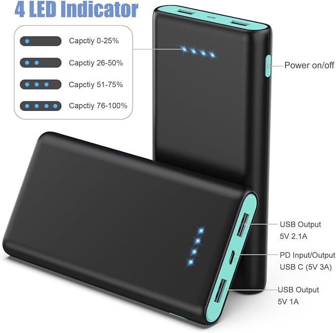 Portable Charger Power Bank 25, 5V/3A USB C in&Out Fast Phone Charging