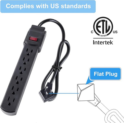 6-Outlet Surge Protector – 250 Joules, 6ft Cord, 1875W Max – Right Angle Plug