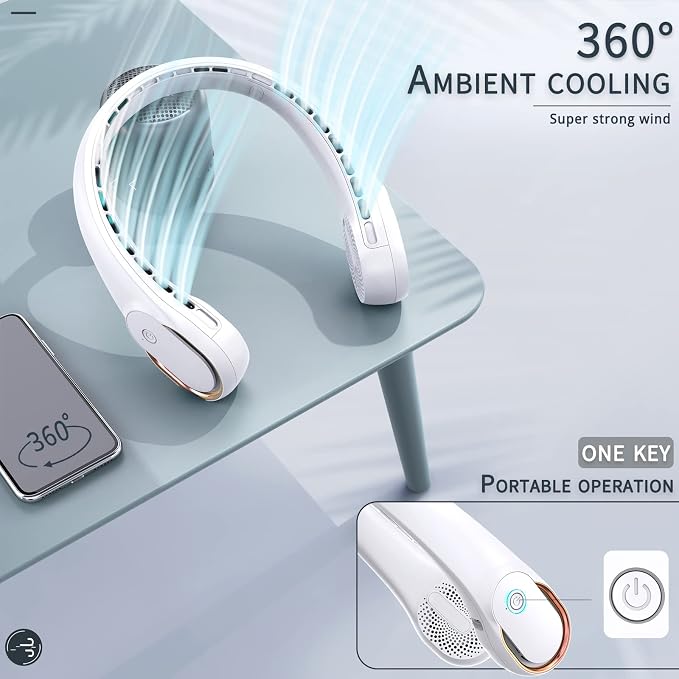Portable Neck Fan, Bladeless Neck Fan, USB Rechargeable Personal Fan, 4000 mAh