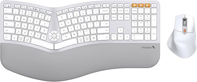 ProtoArc Ergonomic Wireless Keyboard Mouse, EKM01 Plus Full Size Ergo Bluetooth