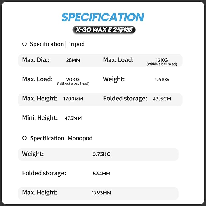 Fotopro 68" Carbon Fiber Travel Tripod, Heavy Duty Camera Tripod