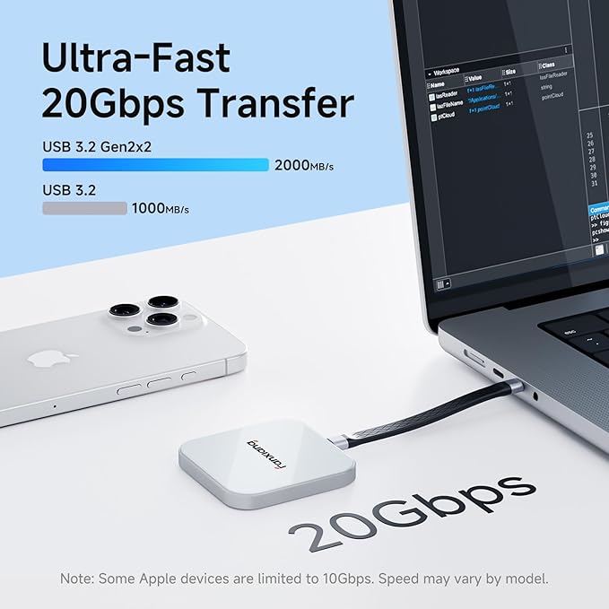 500GB Magnetic External SSD, 2000MB/s Type-C USB 3.2 Gen 2x2 Portable SSD