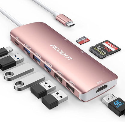 Acodot 9 in 1 USB C to 4K@60HZ HDMI Multiport Adapter, 3 USB 3.0 Ports