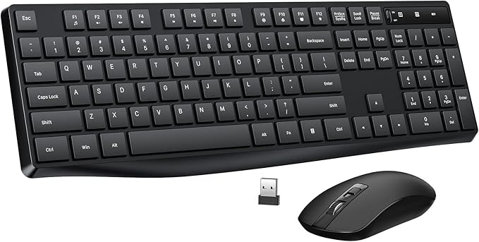 Wireless Keyboard and Mouse Combo, Lovaky 2.4G Full-Sized Ergonomic Keyboard