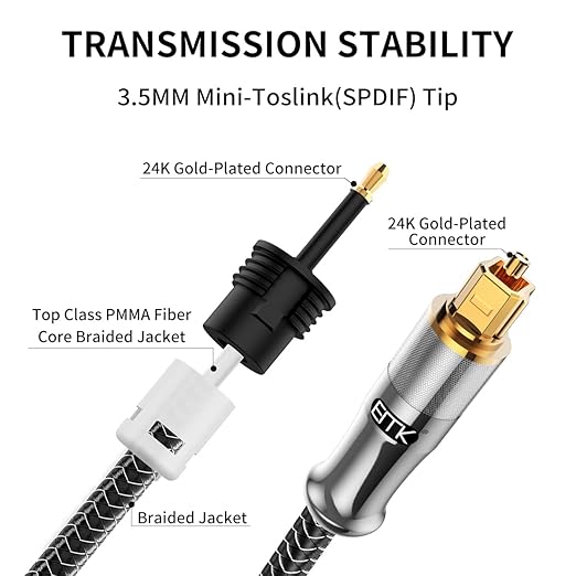 EMK 24K Gold-Plated Toslink to Mini Toslink Cable