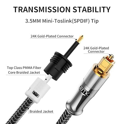 EMK 24K Gold-Plated Toslink to Mini Toslink Cable