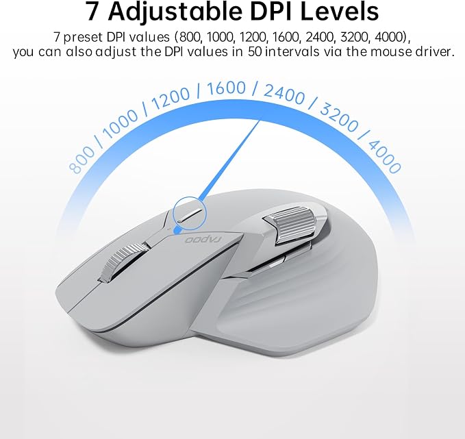 Rapoo MT760 Multi-Device Wireless Mouse, 11 Programmable Buttons, 4K DPI