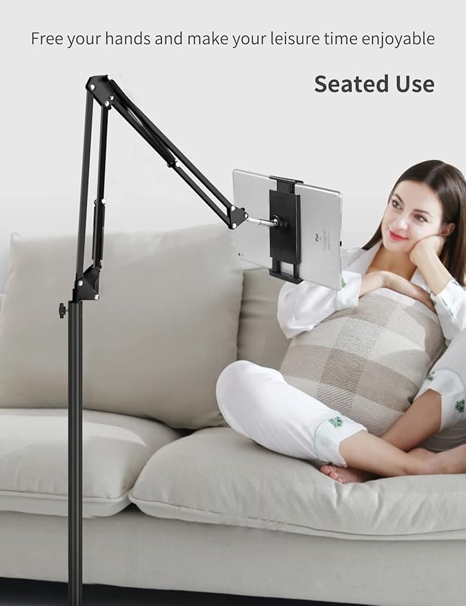 Tablet Floor Stand with Double Weight Base, Overhead Bed Phone Mount Height