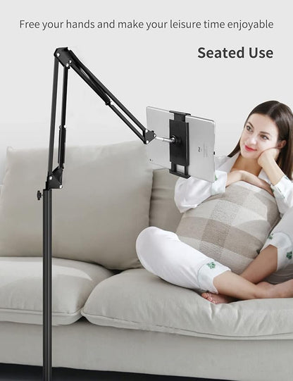 Tablet Floor Stand with Double Weight Base, Overhead Bed Phone Mount Height