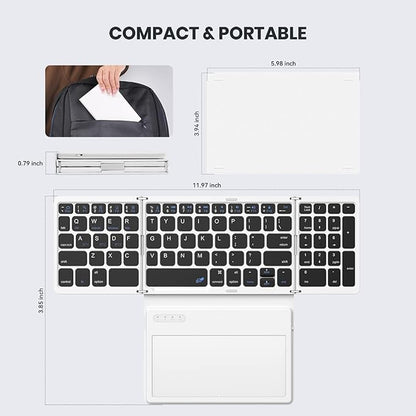Foldable Bluetooth Keyboard, Portable Full Size Folding Keyboard