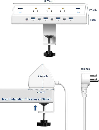 Jgstkcity 130W Desk Clamp Power Strip, 12 USB Ports, Surge Protector, ETL