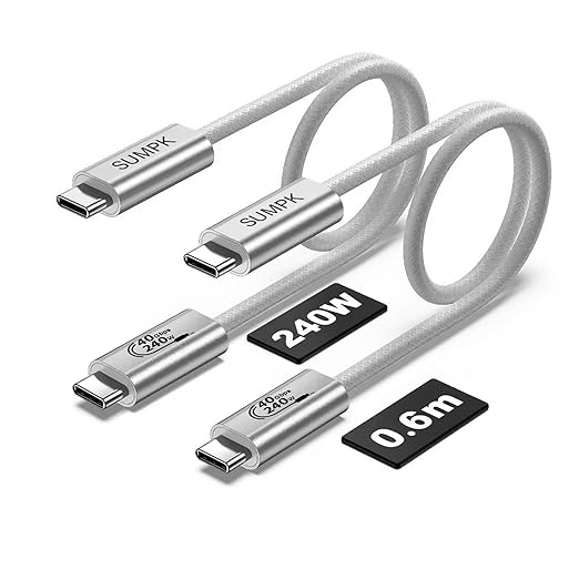 2FT USB 4 Cable, 240W Short C Cable Fast Charging, 40Gbps High Speed Data