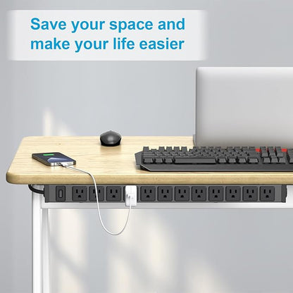 HHSOET 360° Rotating 12 Outlet Mountable Power Strip, Aluminum Alloy Power
