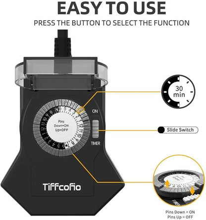 Outdoor Timer Outlet Waterproof, 24 Hour Mechanical Light Timer Outdoor