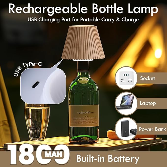 WILIT 2 Pack Wireless Bottle Lamp Shades