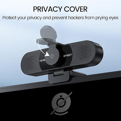 EMEET 1080P Webcam with Microphone, C960 Web Cam, 2 Mics, 90° FOV, USB Type-A &