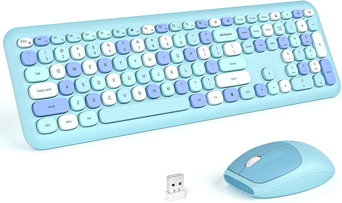 KNOWSQT Wireless Keyboard and Mouse Combo, Pale Blue Full-Sized 2.4G Silent