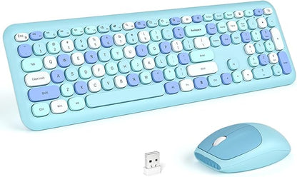 KNOWSQT Wireless Keyboard and Mouse Combo, Pale Blue Full-Sized 2.4G Silent
