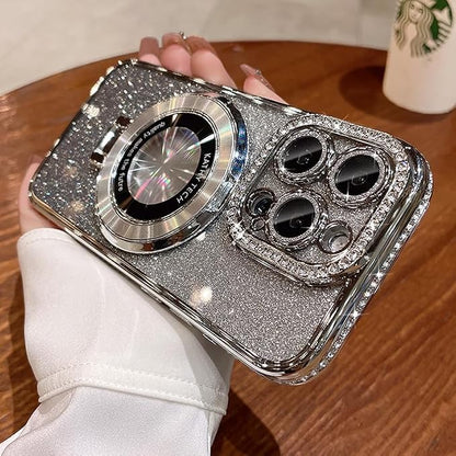 Magnetic Kickstand Case for iPhone 15 14 13 12 Pro Max Sparkling Diamond Cover
