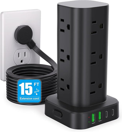 Power Strip Tower with Multiple Outlets, Flat Plug Surge Protector Tower