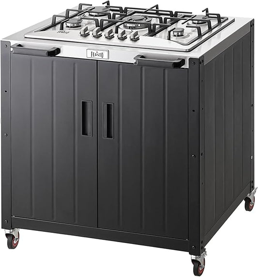 Gas Grill, Movable Outdoor Gas Stove Stainless Steel Top with Cabinet, 5 Burners with 36,200 BTUs, Outdoor Propane Grill for Outdoor Cooking, Ideal for Lawn & Garden, L35.4 x W24