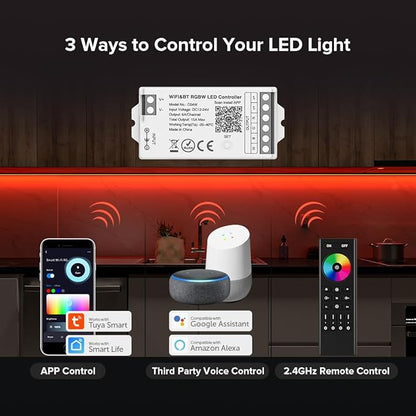 BTF-LIGHTING C04W RGBW PWM SMD FCOB 5PIN LED Strip 2.4GHz Tuya WiFi Group