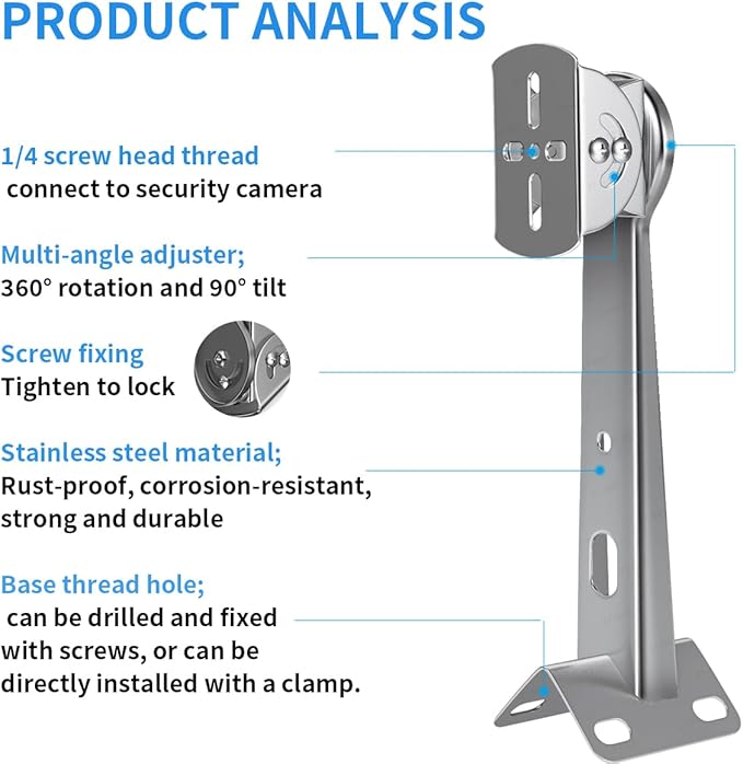 ZT-NET Security Camera Corner Pole Mounting Bracket Stainless Steel Mount