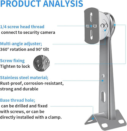 ZT-NET Security Camera Corner Pole Mounting Bracket Stainless Steel Mount