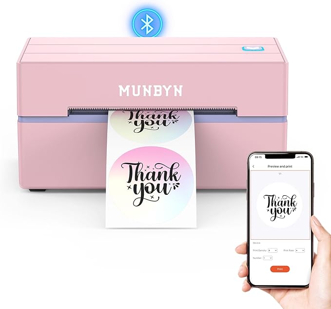 MUNBYN Bluetooth Thermal Label Printer, 130B Wireless 4x6 Shipping Label Printer