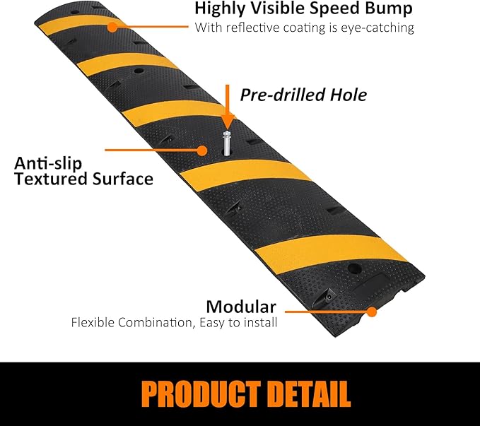 Heavy Duty Speed Bumps for Driveway, 2 Pack 6Ft Rubber Speed Bumps, 2 Channel