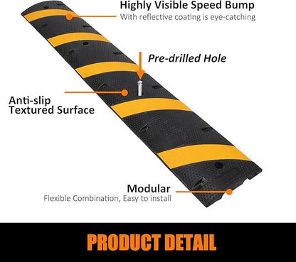 Heavy Duty Speed Bumps for Driveway, 2 Pack 6Ft Rubber Speed Bumps, 2 Channel