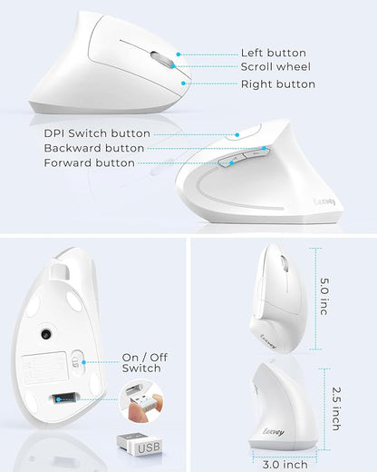 Lekvey Ergonomic Mouse, Vertical Wireless Mouse, Rechargeable 2.4G Optical