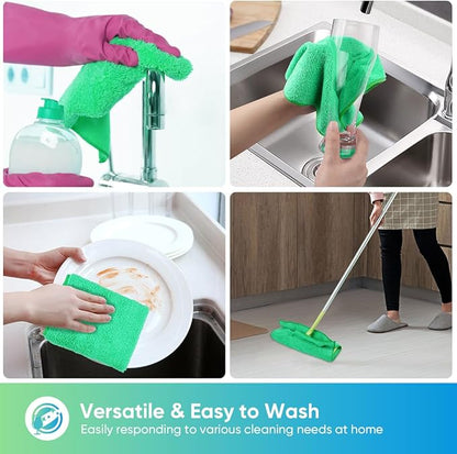 HOMEXCEL Green Microfiber Cleaning Cloth, 12 Pack Premium Microfiber Towels
