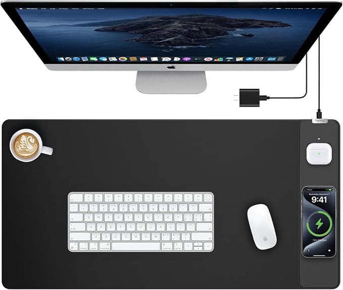 TopMade Mouse Pad with 15W Wireless Charging, Waterproof Gaming Mousepad with