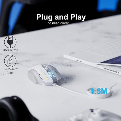 Wired Mouse, 4 Levels Adjustable DPI, 6 Programmable Buttons, Ergonomic