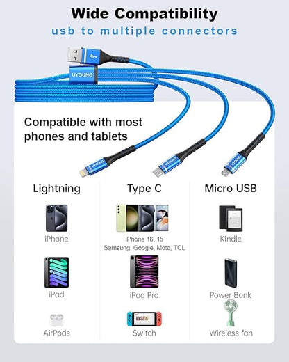 Multi Charging Cable 2Pack 4FT, 3 in 1 Charger Cable Braided Universal Phone