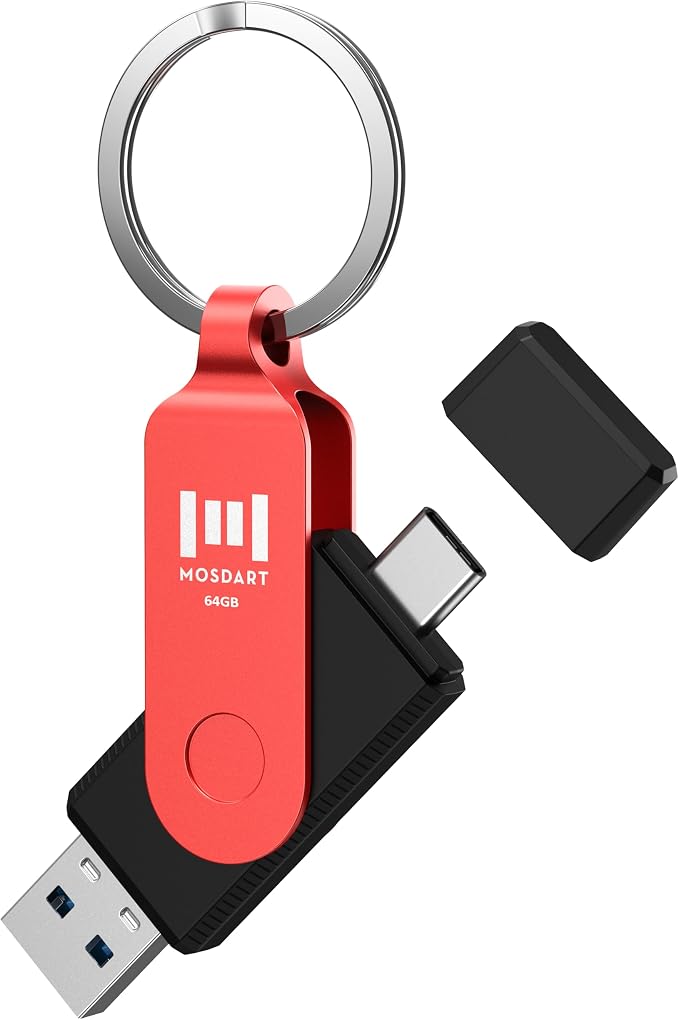 MOSDART 64GB USB3.1 Fast Speed C and A Dual Flash Drive, exFAT Memory Stick
