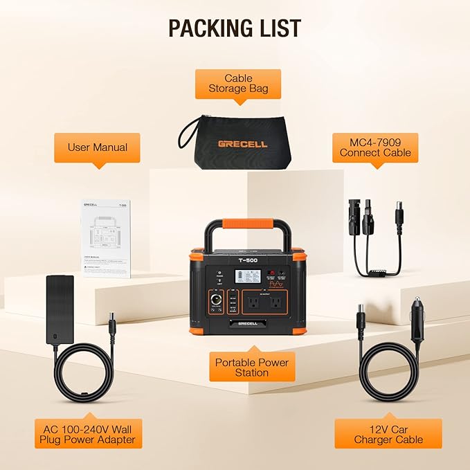 500W Portable Power Station, GRECELL Solar Generator 519Wh Lithium Battery