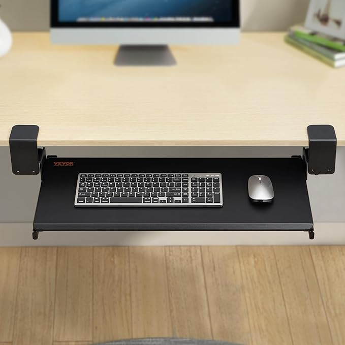 VEVOR Clamp on Keyboard Tray Under Desk, Desk Keyboard Tray Slide Out