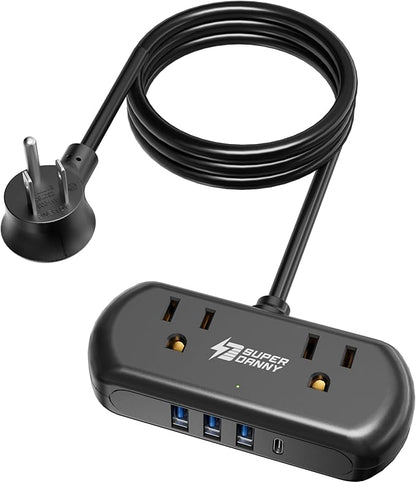 2Ft Extension Cord, SUPERDANNY Mini Surge Protector