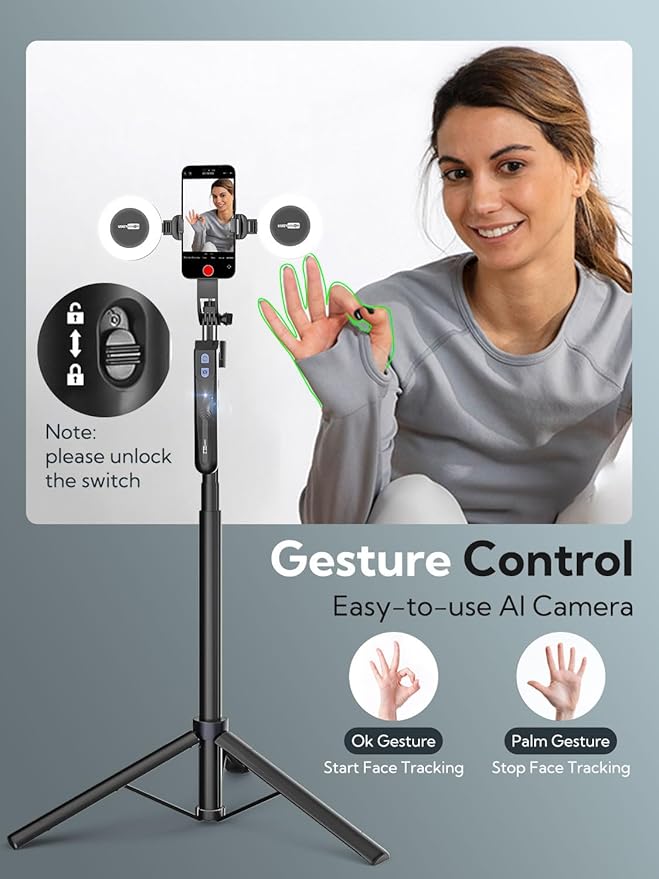Auto Face Tracking Tripod 360 Rotation, Phone Tripod