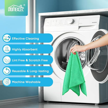 HOMEXCEL Green Microfiber Cleaning Cloth, 12 Pack Premium Microfiber Towels