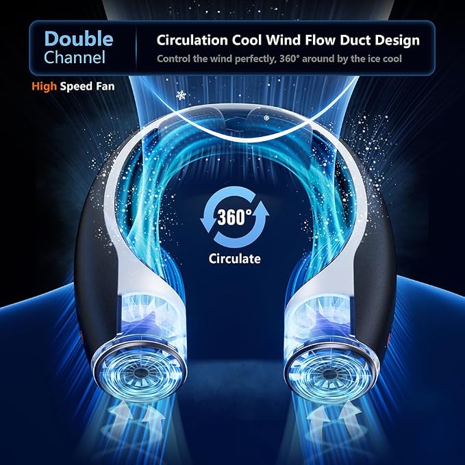 AI Neck Fan, 4 Speeds Adjustable Portable Personal Fan Rechargeable, 4000 mAh