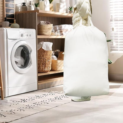 2 Pcs Canvas Laundry Bags with Carrying Handles & Drawstring Closure,