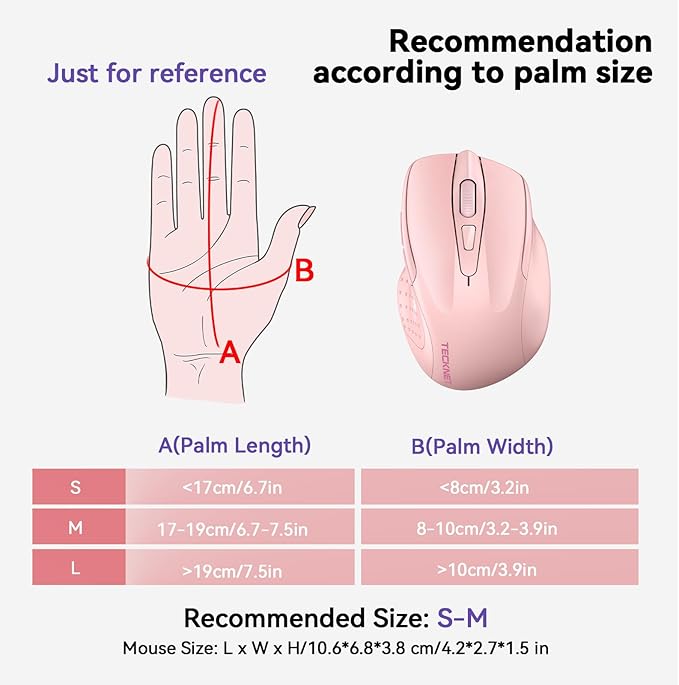 TECKNET Wireless Mouse Rechargeable 4800 DPI Silent USB A & Bluetooth Mouse 6