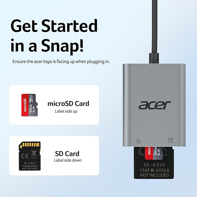Acer SD Card Reader USB C, Dual Slots Type C to Memory Card Reader, Aluminum