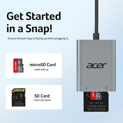 Acer SD Card Reader USB C, Dual Slots Type C to Memory Card Reader, Aluminum